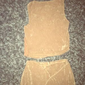 2piece brown suede shirt with skirt SZ S